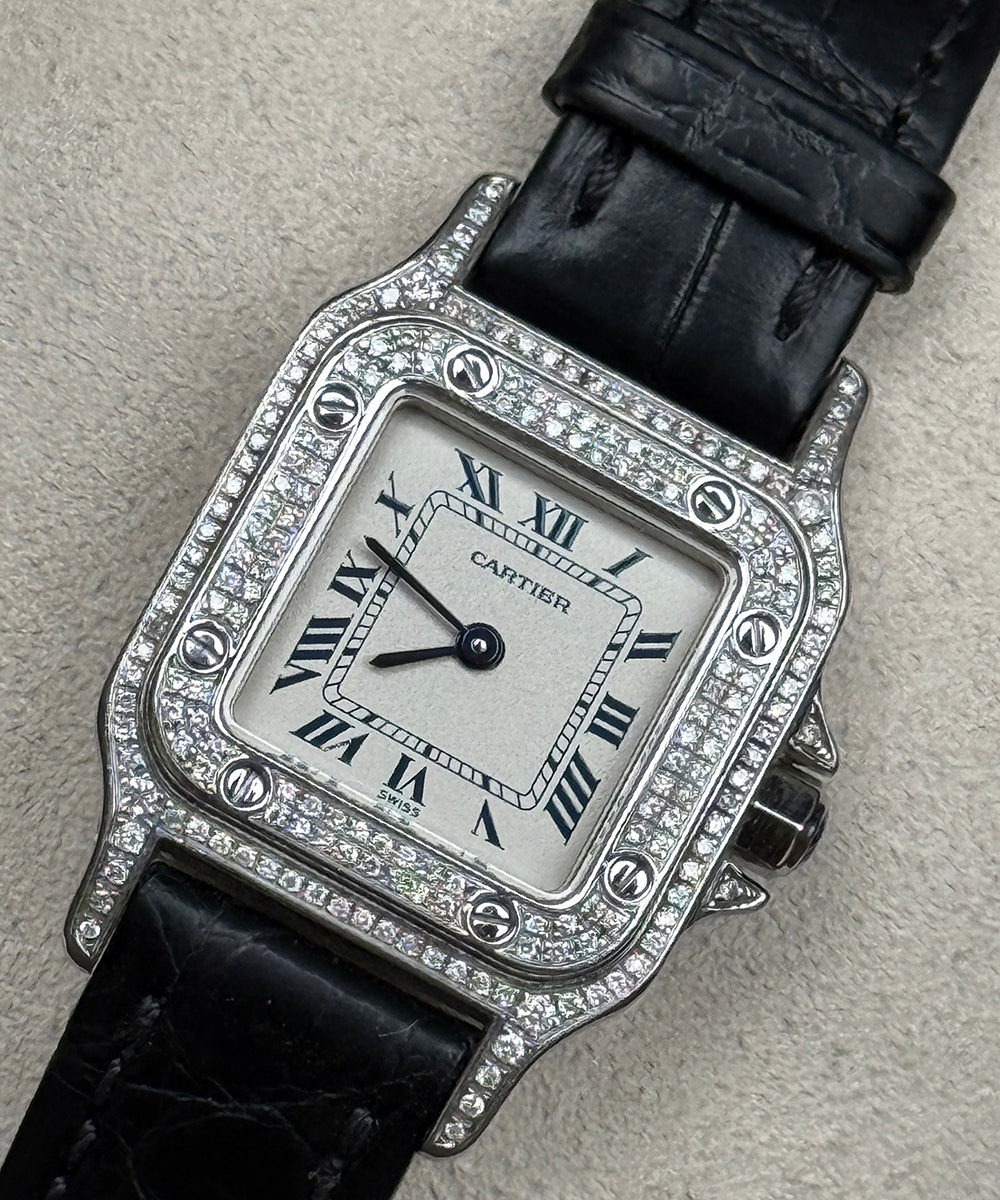 Cartier - Santos Galbée - 1565 (Santos Diamond) - 24 x 35 mm - full diamonds pavee