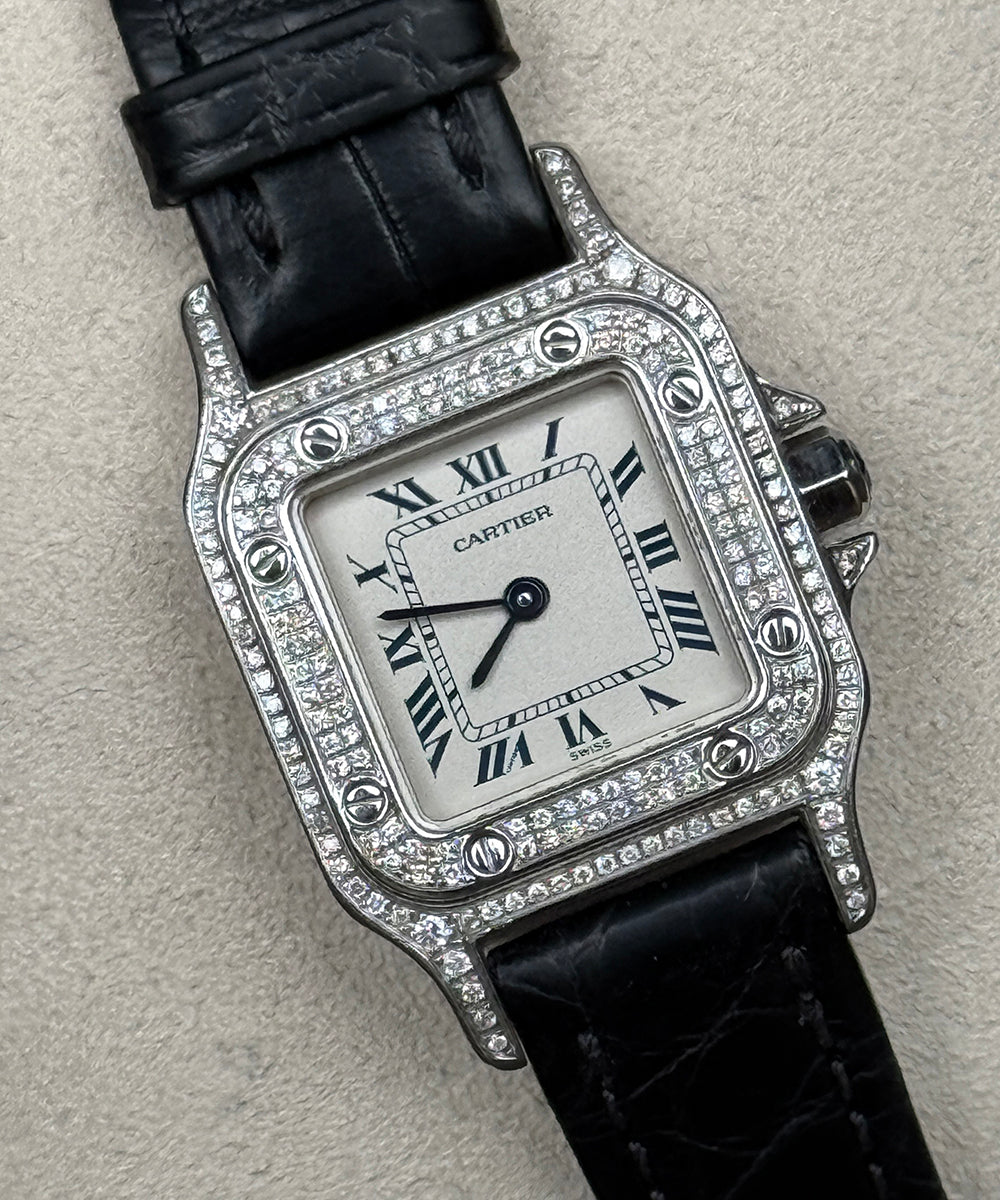 Cartier - Santos Galbée - 1565 (Santos Diamond) - 24 x 35 mm - full diamonds pavee