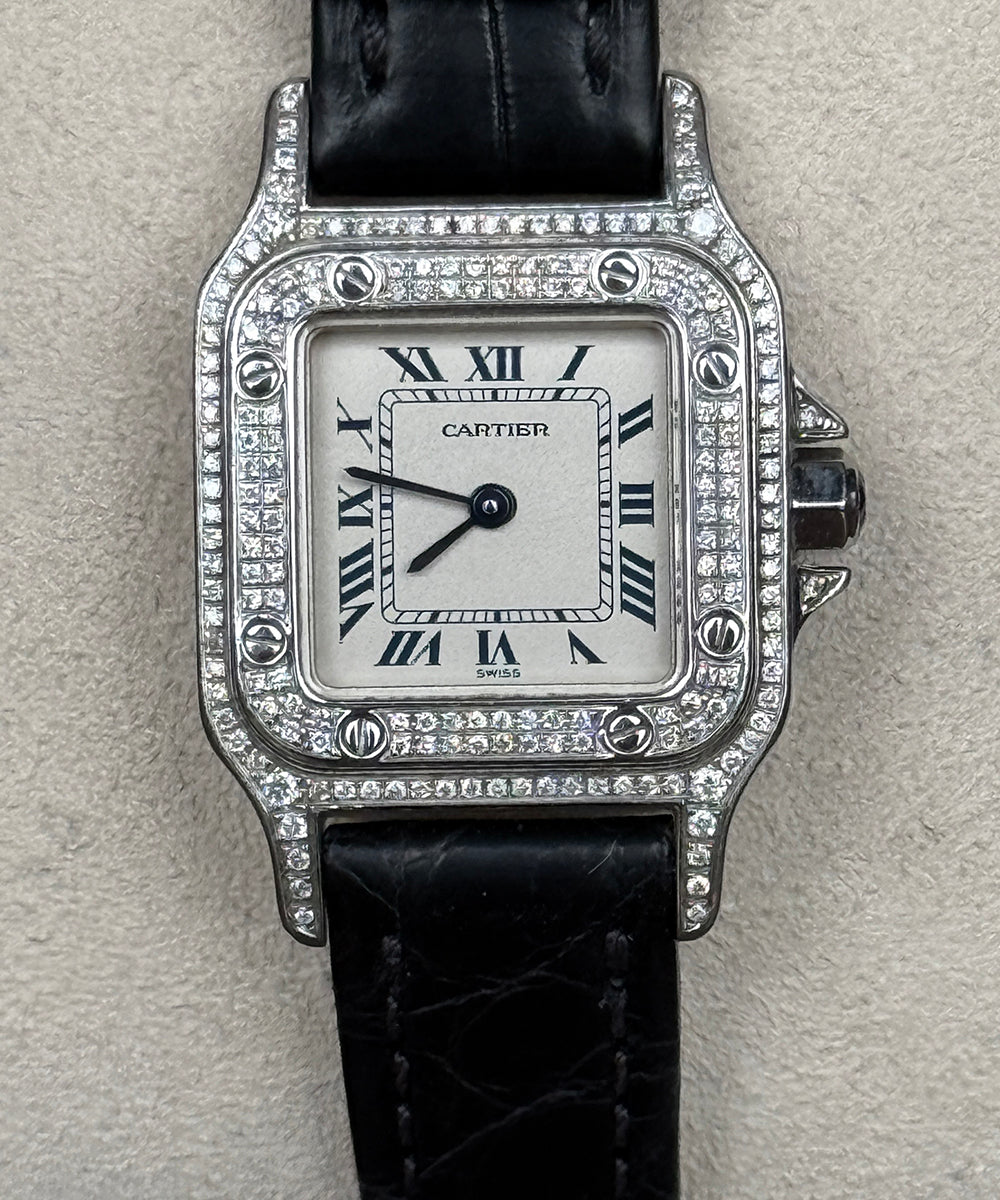 Cartier - Santos Galbée - 1565 (Santos Diamond) - 24 x 35 mm - full diamonds pavee