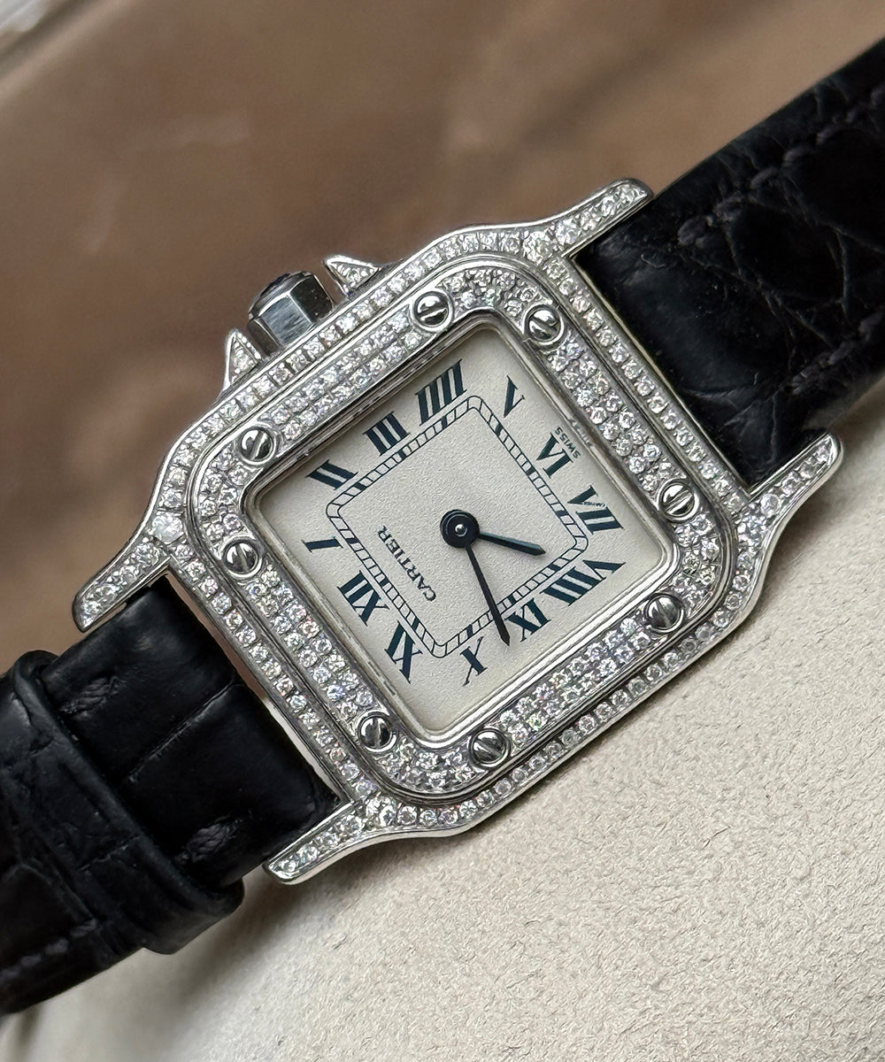 Cartier - Santos Galbée - 1565 (Santos Diamond) - 24 x 35 mm - full diamonds pavee