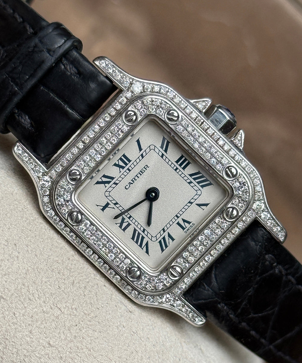 Cartier - Santos Galbée - 1565 (Santos Diamond) - 24 x 35 mm - full diamonds pavee