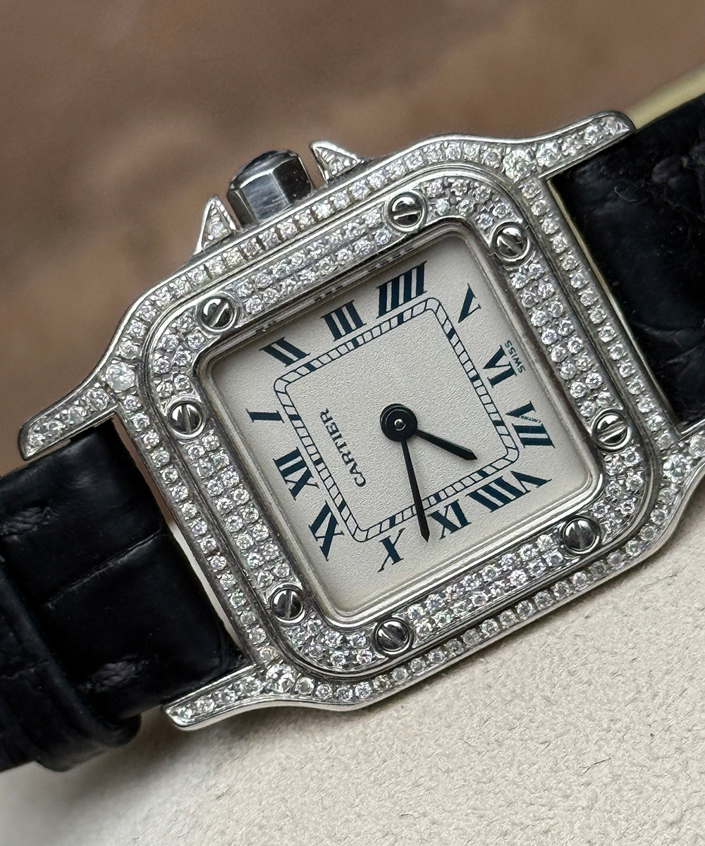 Cartier - Santos Galbée - 1565 (Santos Diamond) - 24 x 35 mm - full diamonds pavee