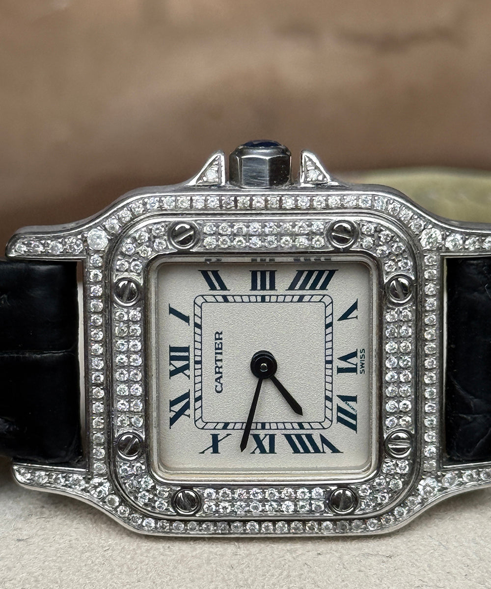 Cartier - Santos Galbée - 1565 (Santos Diamond) - 24 x 35 mm - full diamonds pavee